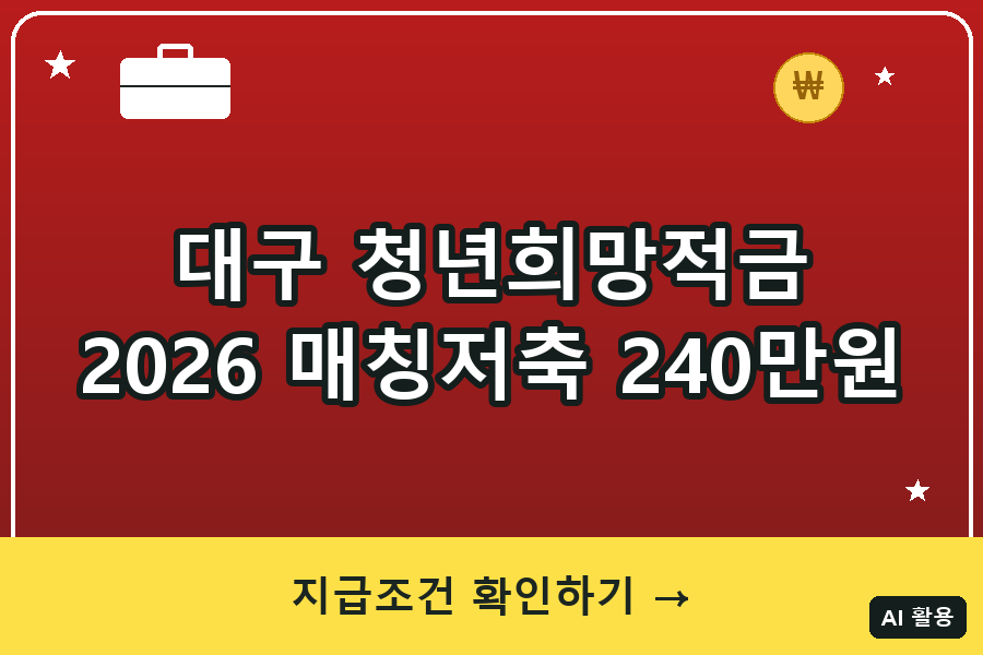 대구시 청년 희망적금 신청방법 (2026 자격·매칭저축 240만원)