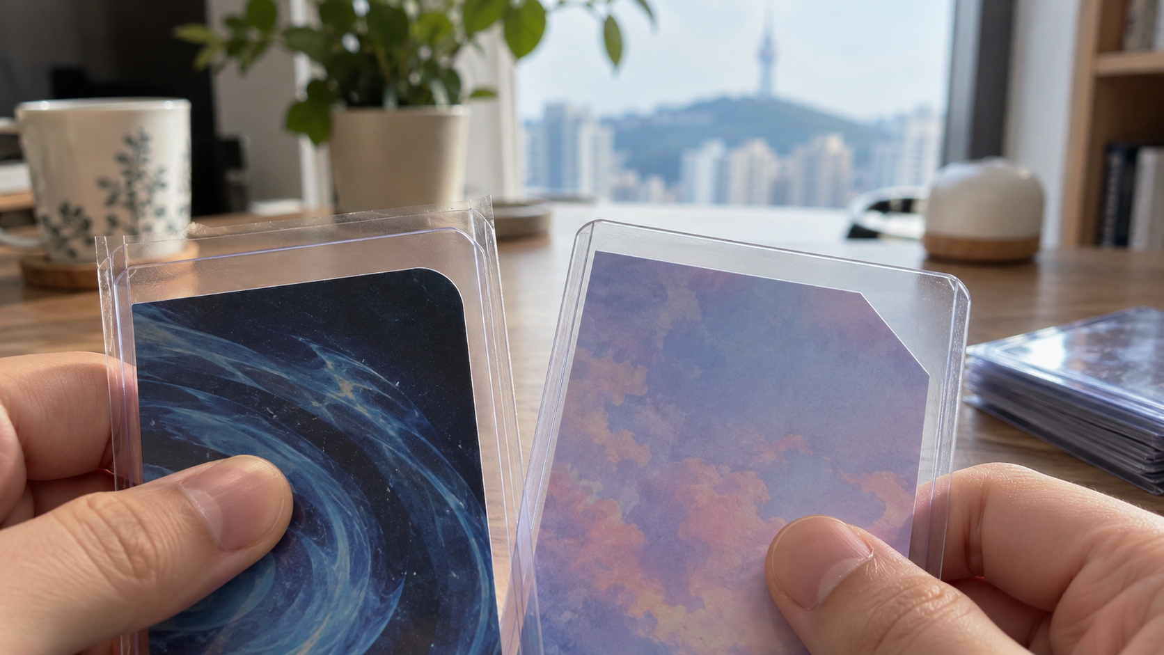 참조2: 슬리브에 보관한 수집 카드의 연출 예시