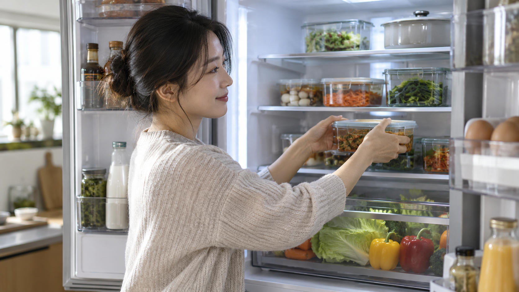 참고1: 식재료가 보이는 냉장고 연출 예시