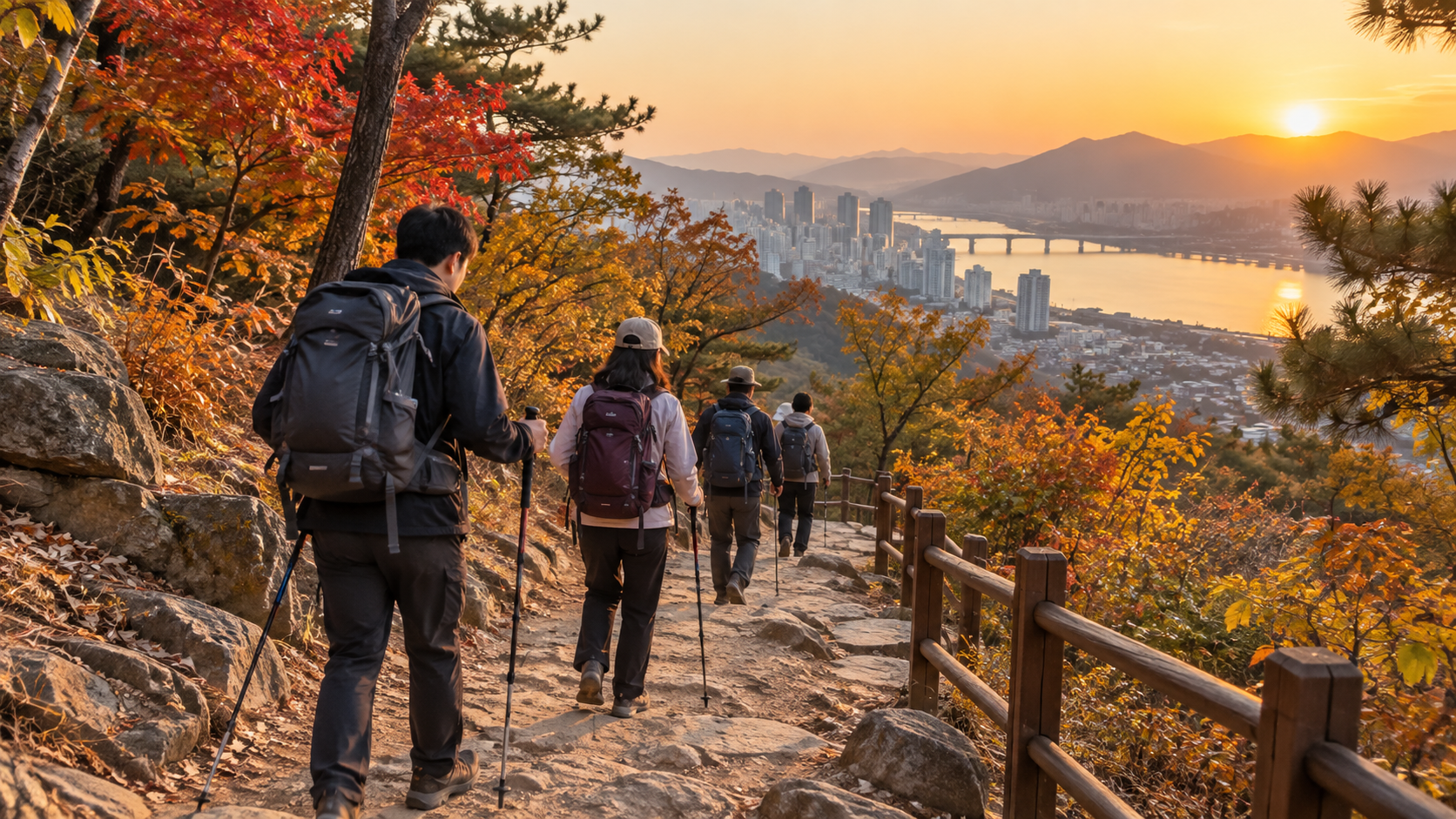 참조3: 날이 밝을 때 넓은 탐방로로 하산하는 모습