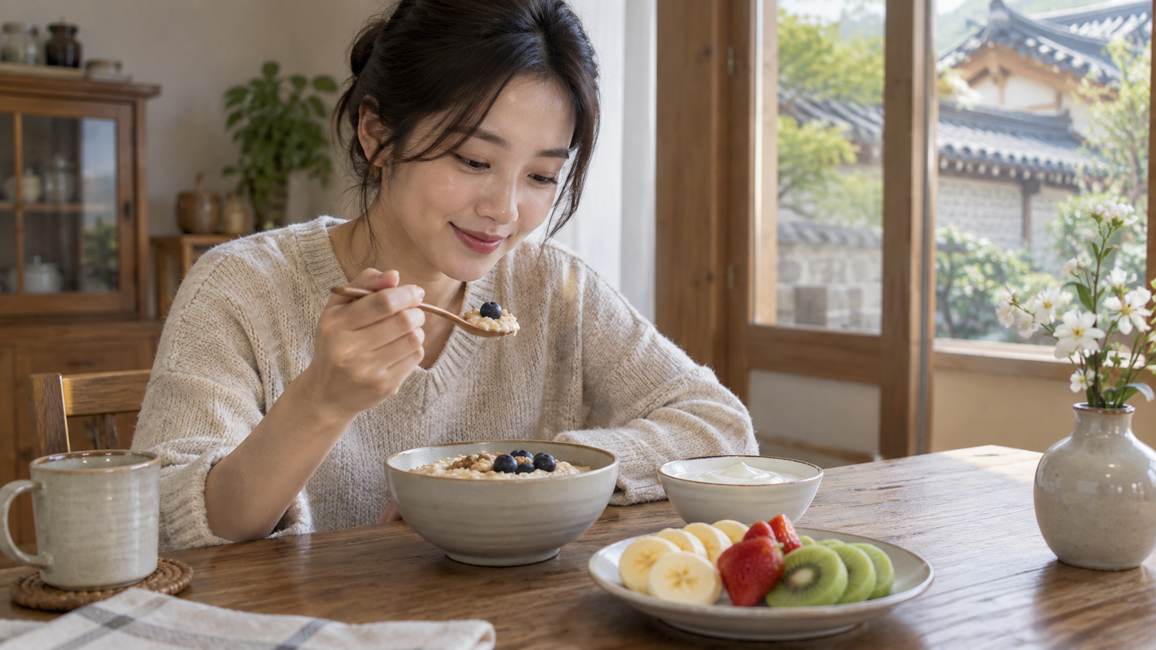 참조3: 곡물과 곁들임을 조합한 아침 예시